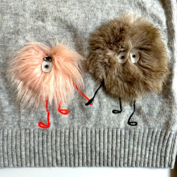 * RARE * Crew Cuts Faux Fur Monster Friends Soft Wool Blend Sweater Grey size 12 - Picture 3 of 6